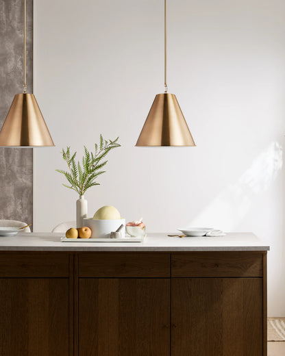 Tapered Steel Shade Pendant Light - One Size / Brass