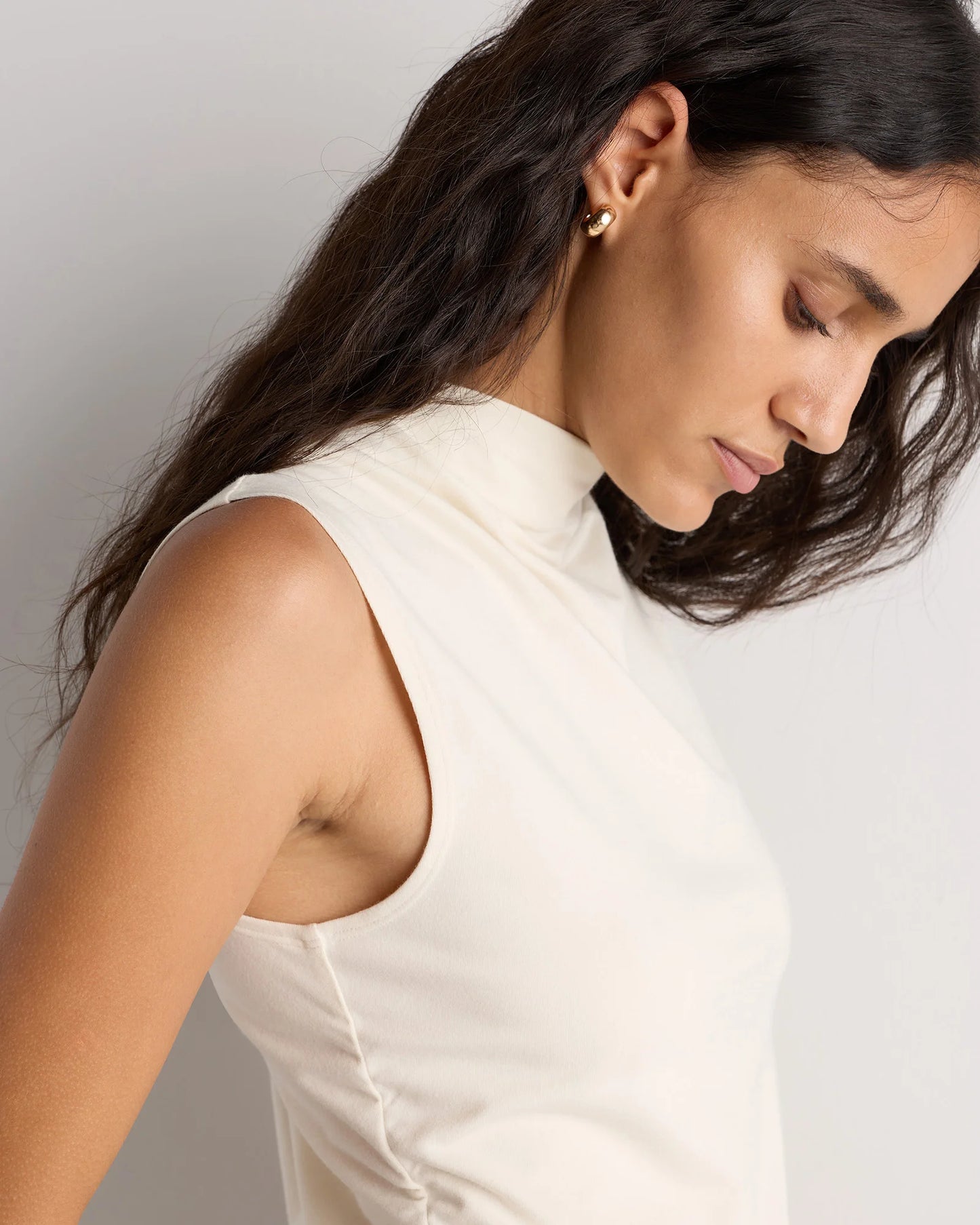 Stretch Cotton Jersey Sleeveless Mock Neck Top - XS / Heather Grey