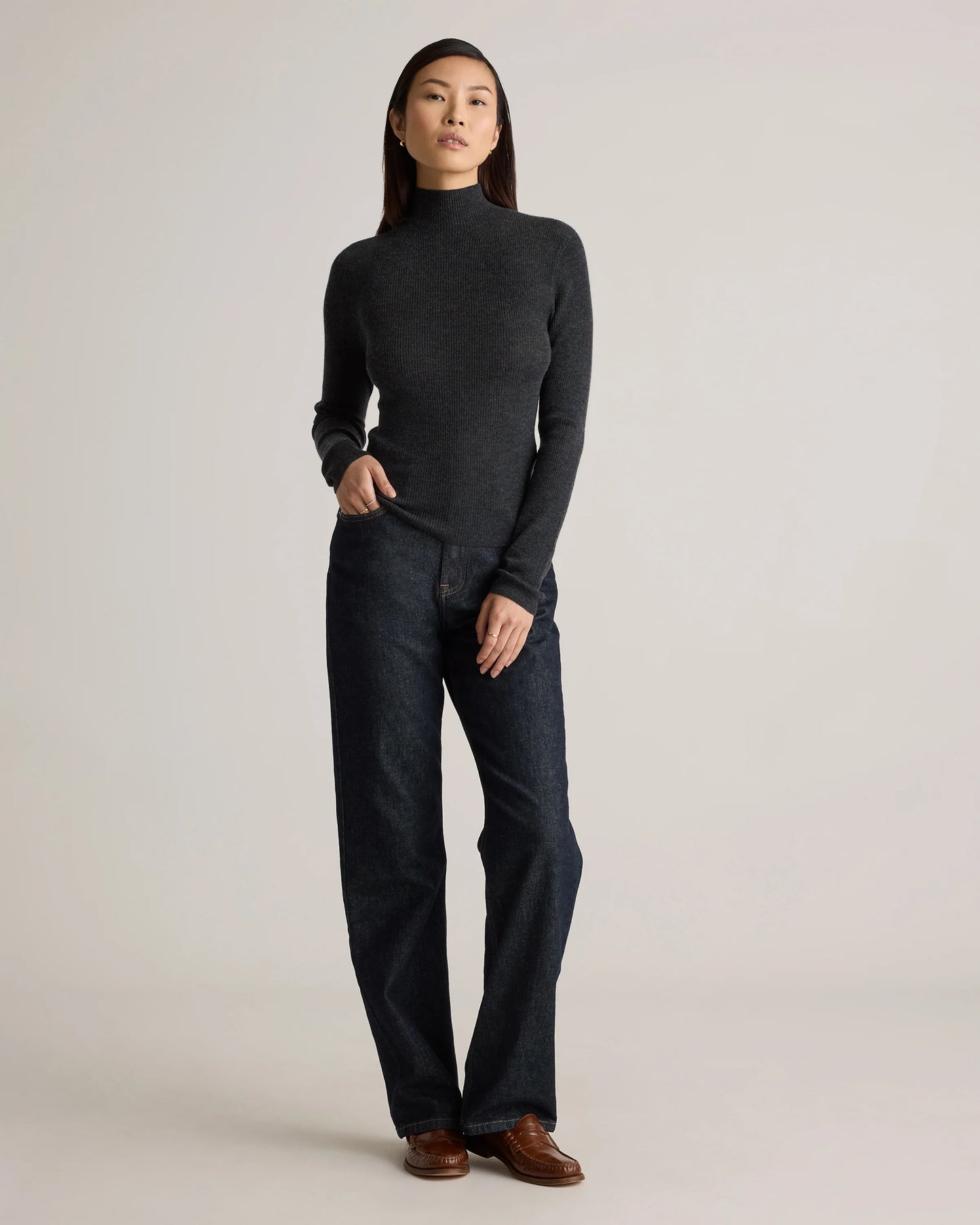 Featherweight Cashmere Ribbed Mockneck Sweater - XS / Deep Navy