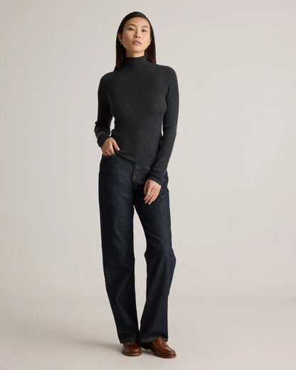 Featherweight Cashmere Ribbed Mockneck Sweater - XS / Deep Navy