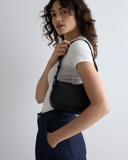 Italian Leather Asymmetrical Mini Shoulder Bag - One Size / Shell Pink