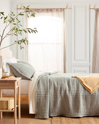 Organic Cotton Channel Stitch Coverlet - Twin / Coral Pink