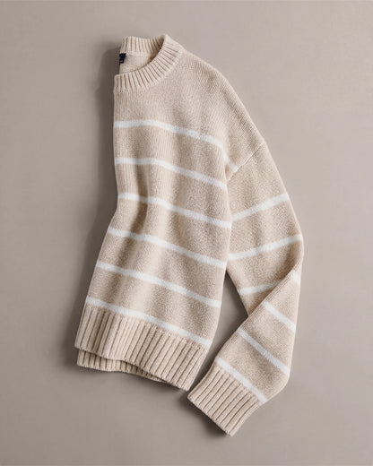 100% Organic Cotton Striped Crew Sweater - XS / Heather Brown/Ivory
