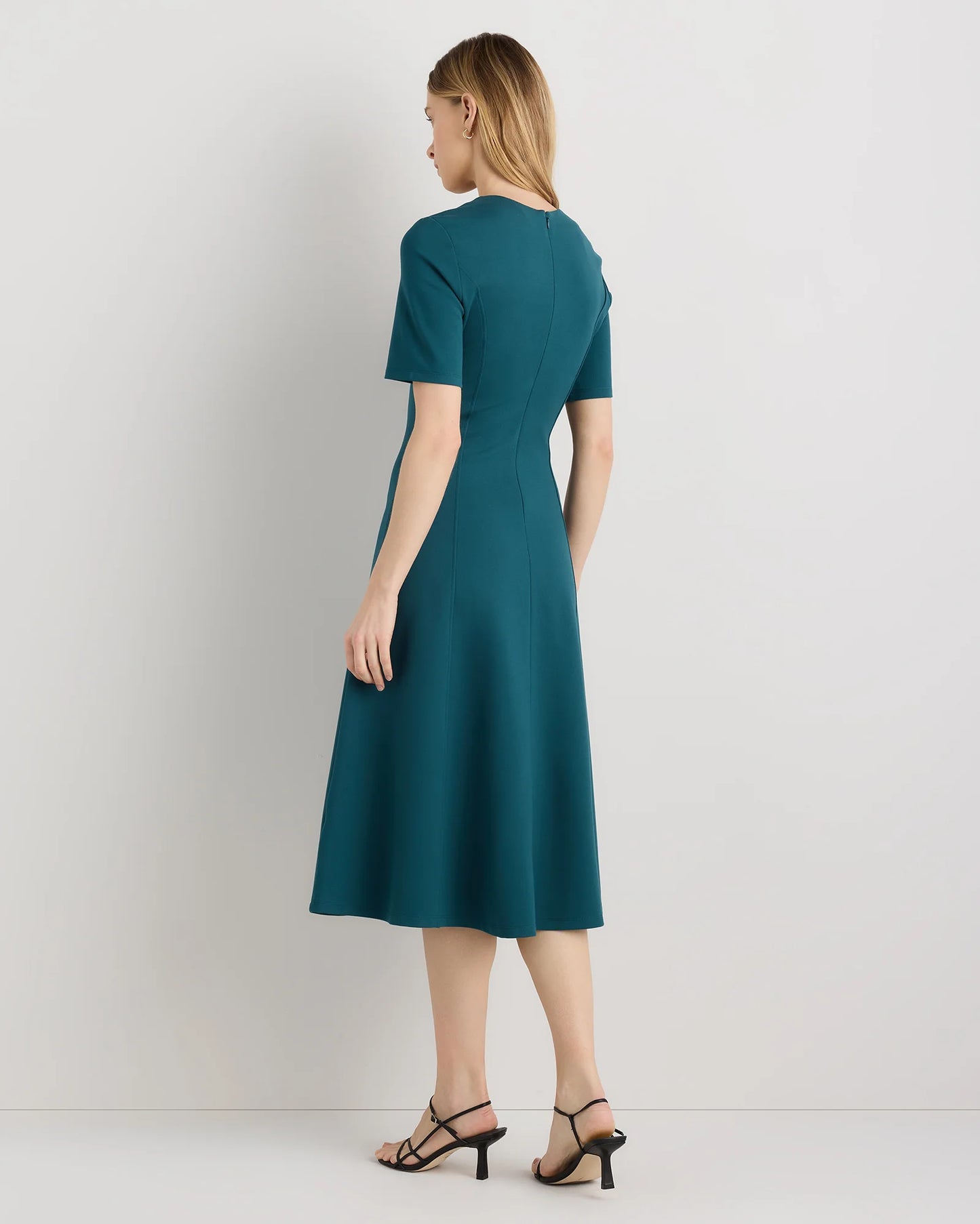Ultra-Stretch Ponte Short Sleeve Midi Dress - XS / Ruby Red
