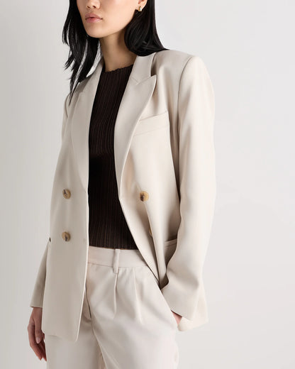 Stretch Crepe Relaxed Double-Breasted Blazer - XS / Sand