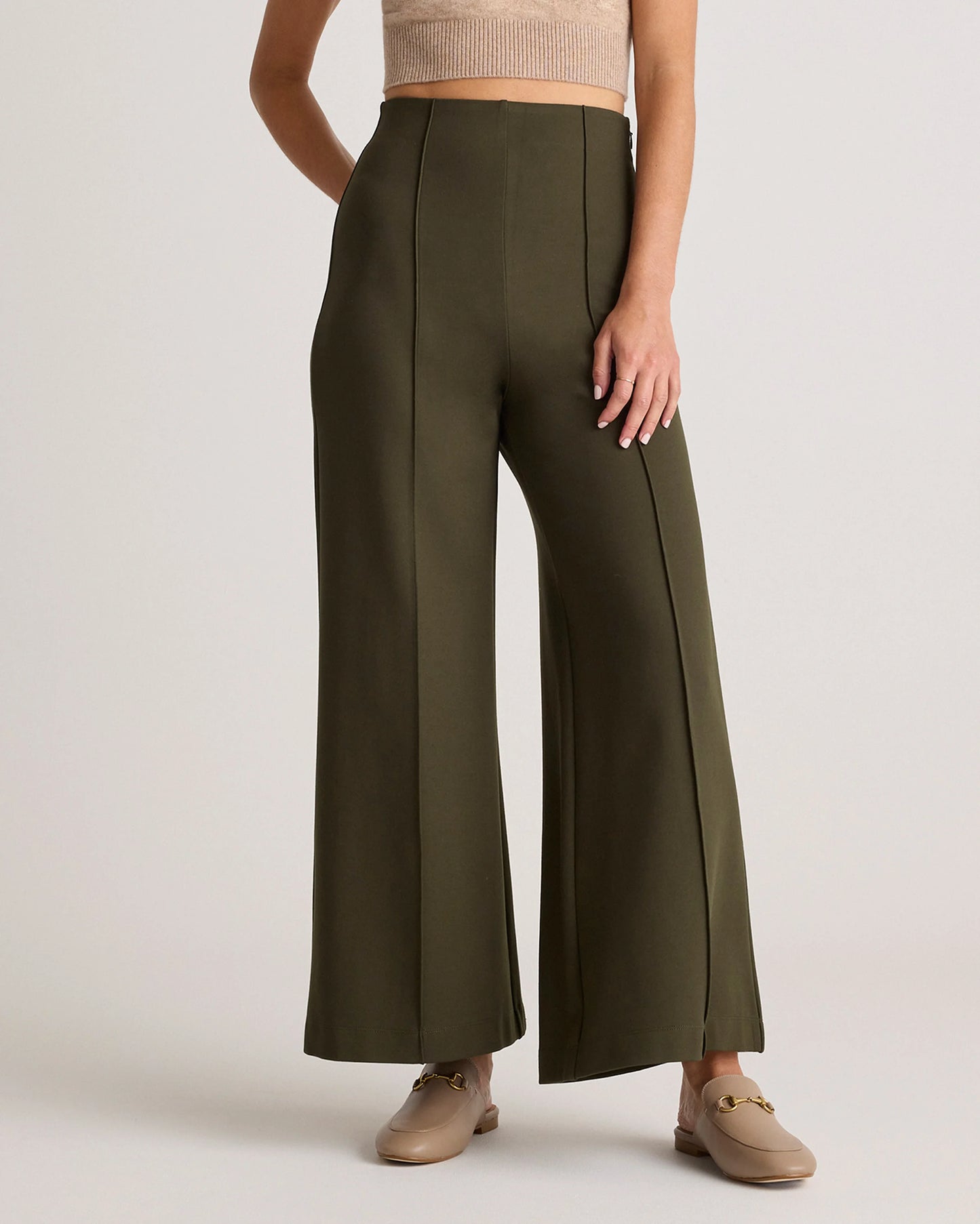 Ultra-Stretch Ponte Super Wide Leg Ankle Pants - XS / Olive