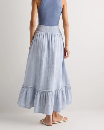 100% Organic Cotton Gauze Smocked Maxi Skirt - XS / Blue Gingham