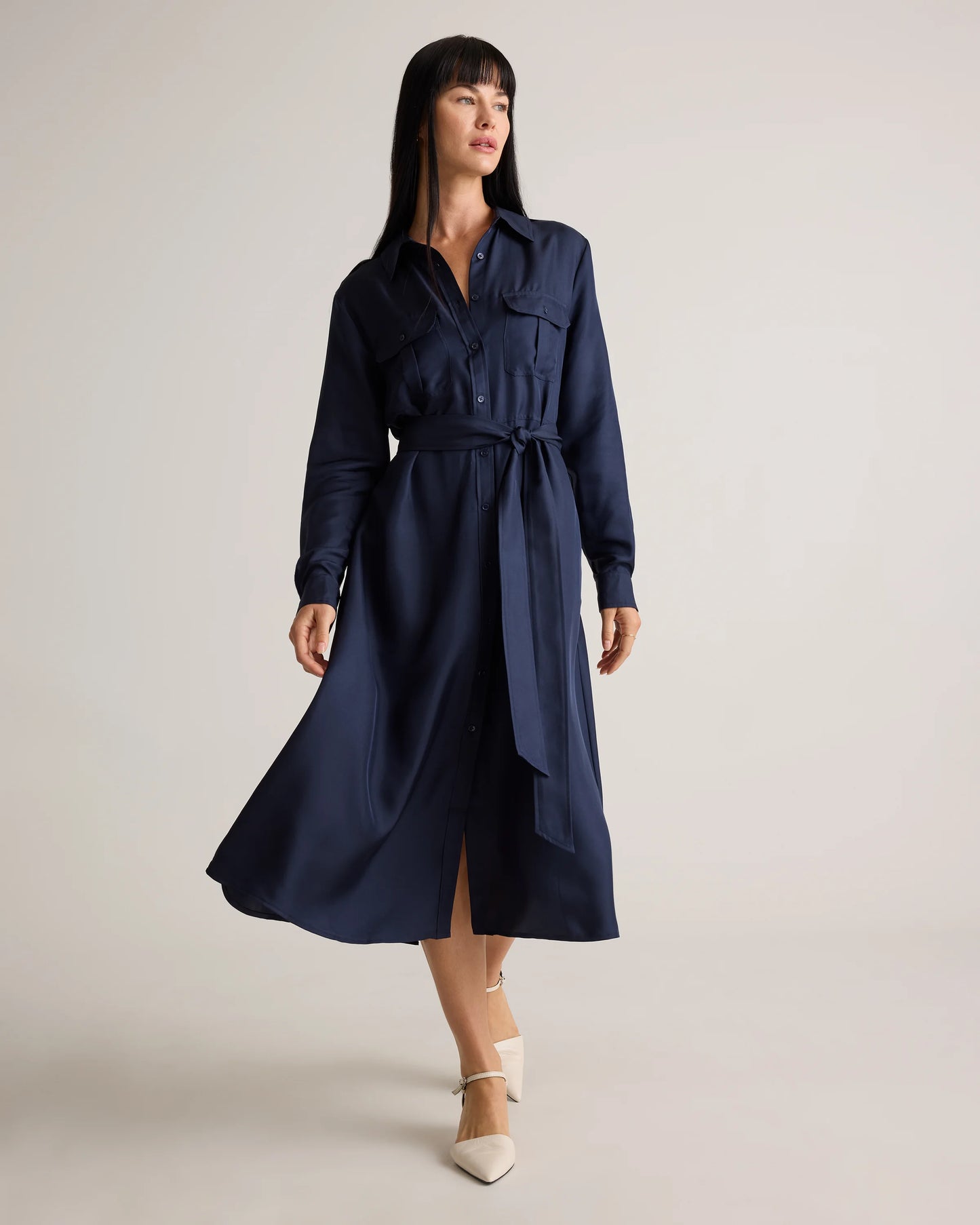 100% Silk Twill Utility Shirt Dress - XS / Hot Fudge