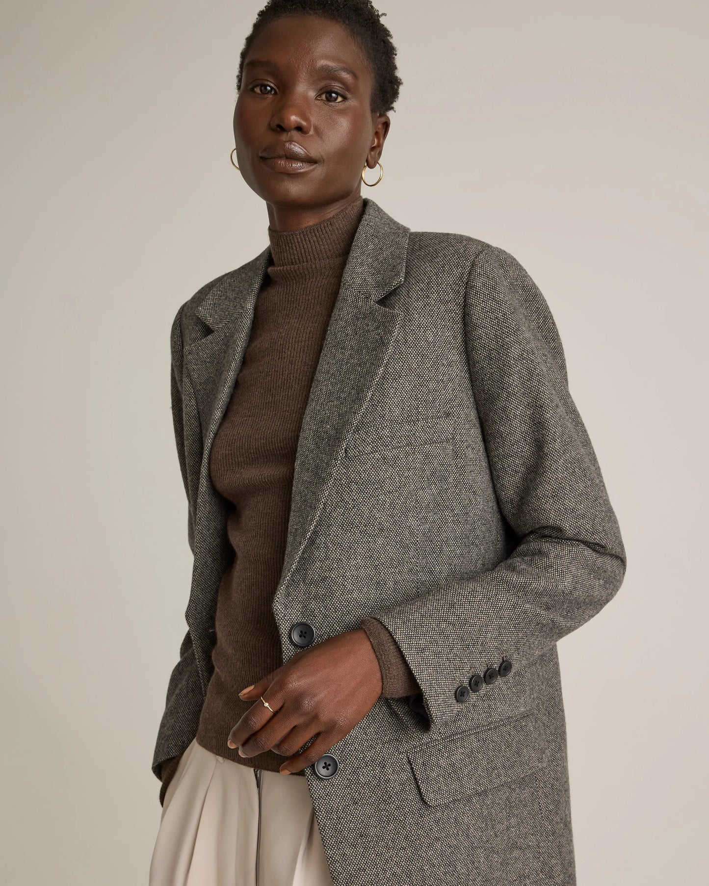 Italian Wool Oversized Blazer - XS / Textured Brown