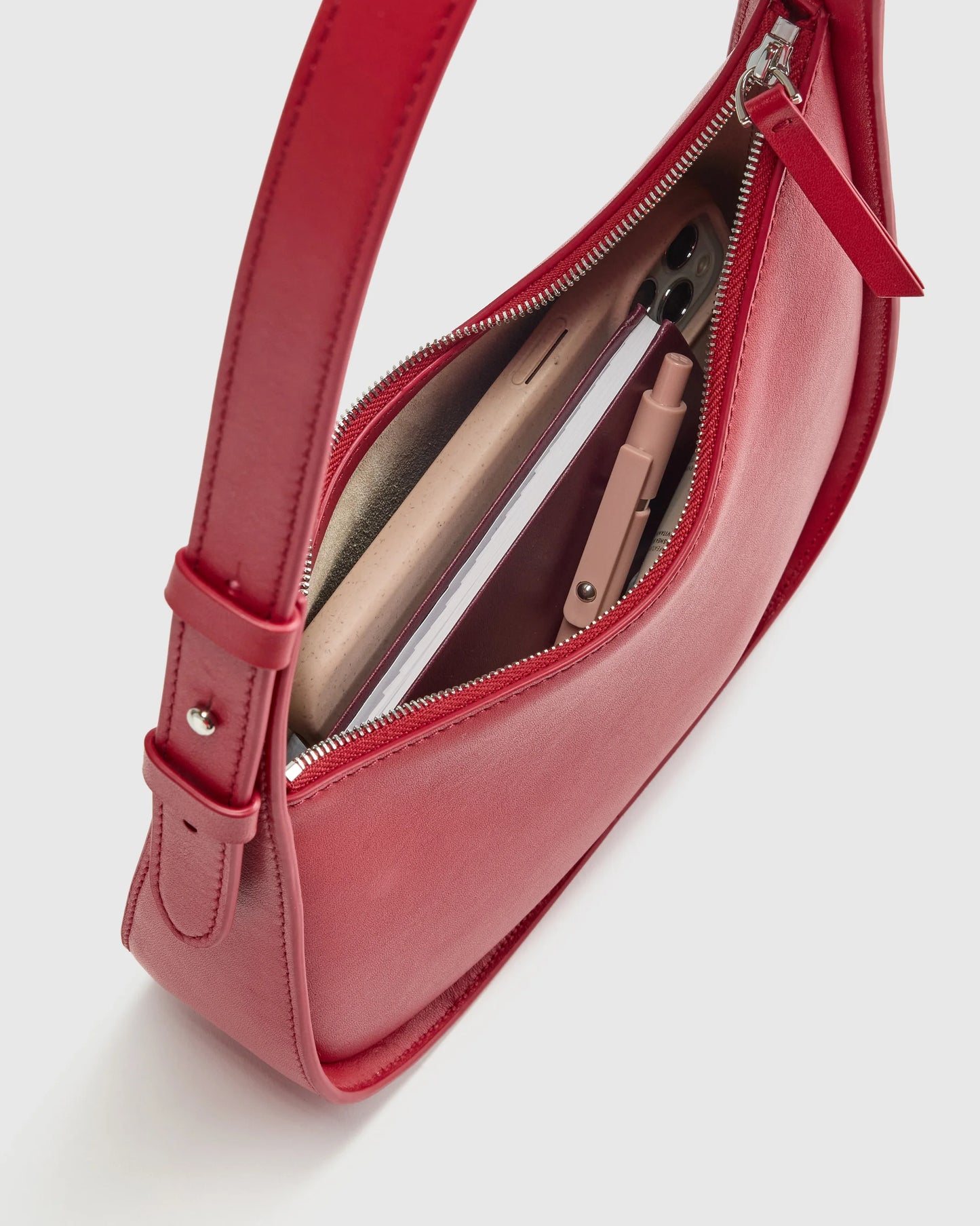 Italian Leather Asymmetrical Mini Shoulder Bag - One Size / Shell Pink