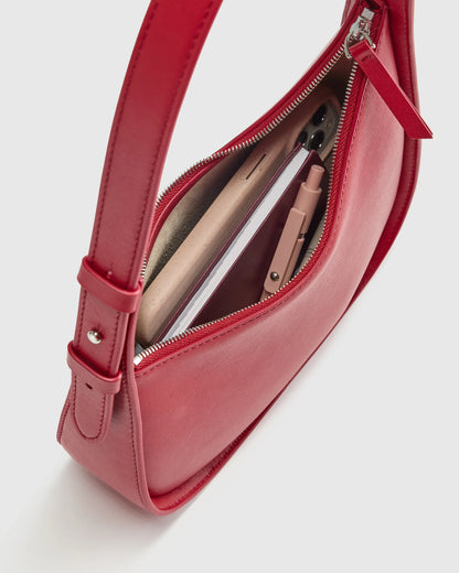 Italian Leather Asymmetrical Mini Shoulder Bag - One Size / Shell Pink