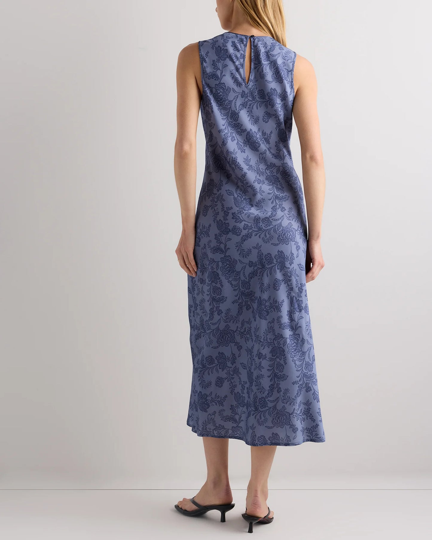 Washable Stretch Silk Tank Midi Dress - XS / Cordovan Red Hibiscus