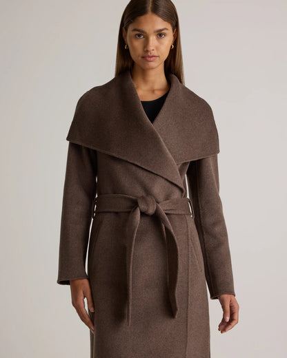 Double-Faced Merino Wool Draped Collar Wrap Coat - XS / Oat
