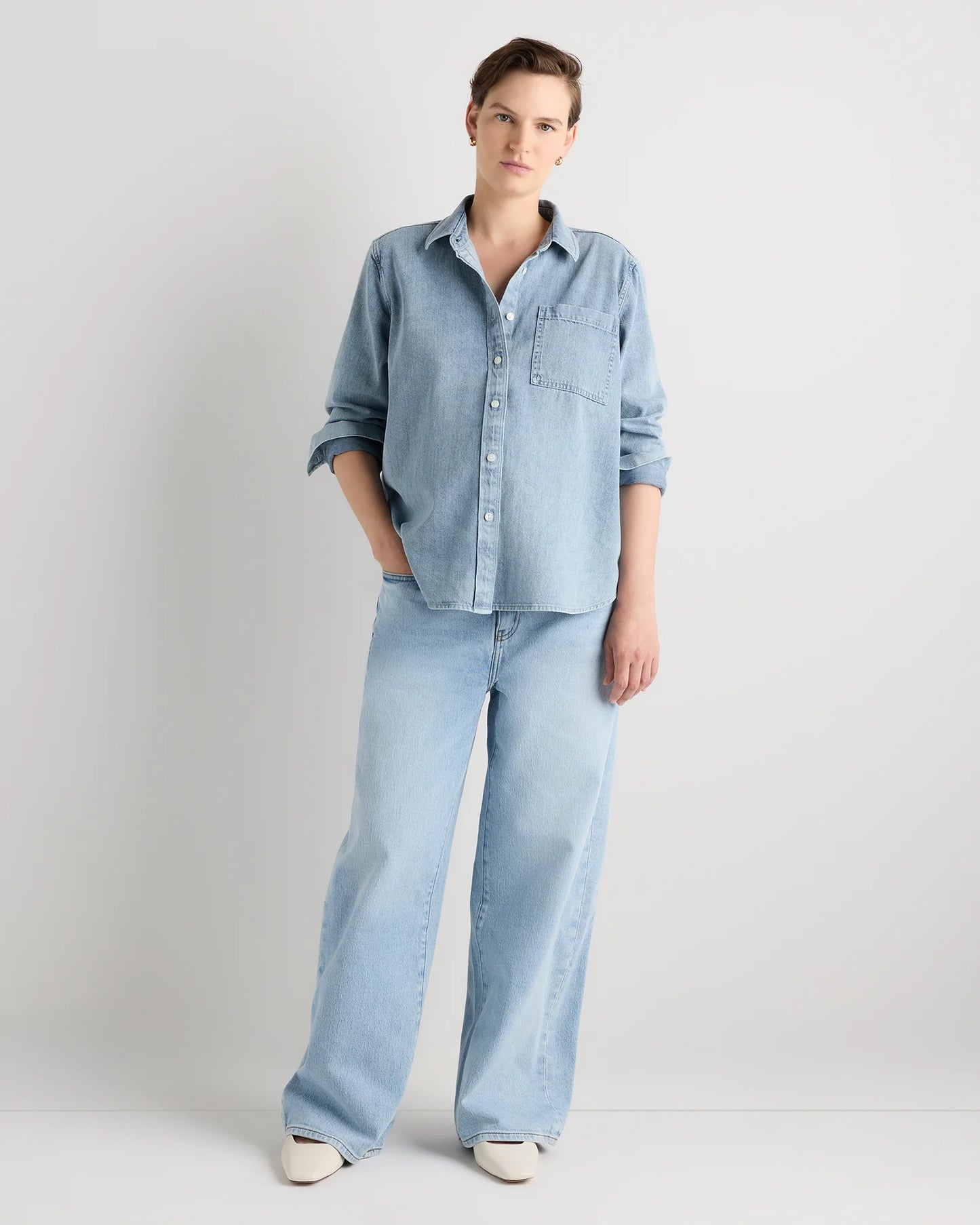 Oversized Denim Maternity Shirt - XS / Blue