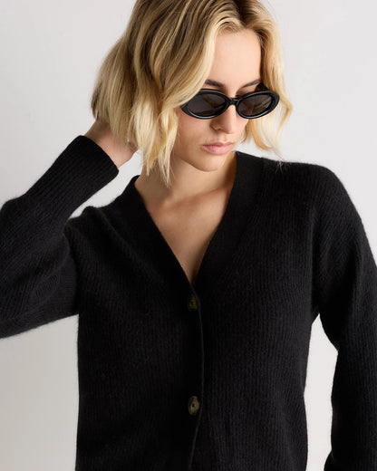 Lightweight Baby Alpaca Cropped V-Neck Cardigan - XS / Smoked Charcoal