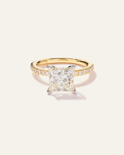 Lab Grown Diamond Princess Petite Pave Engagement Ring - 3ct - 4 / Yellow Gold
