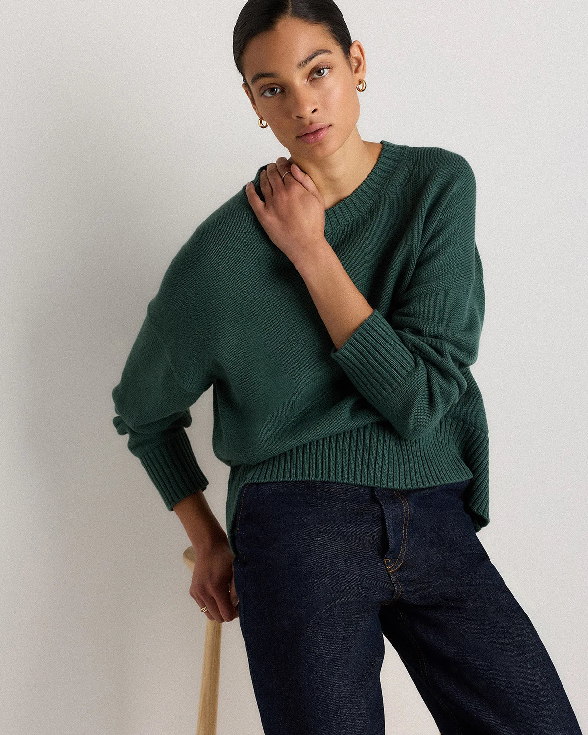 100% Organic Cotton Boyfriend Crew Sweater - XS / Speckled Beige
