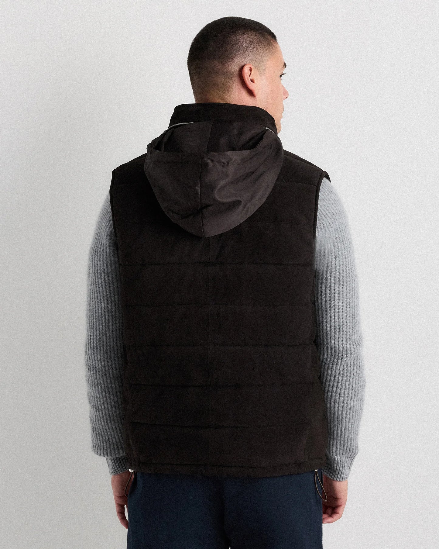 100% Suede Puffer Vest - S / Charcoal Black