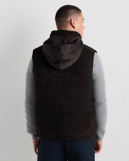 100% Suede Puffer Vest - S / Charcoal Black