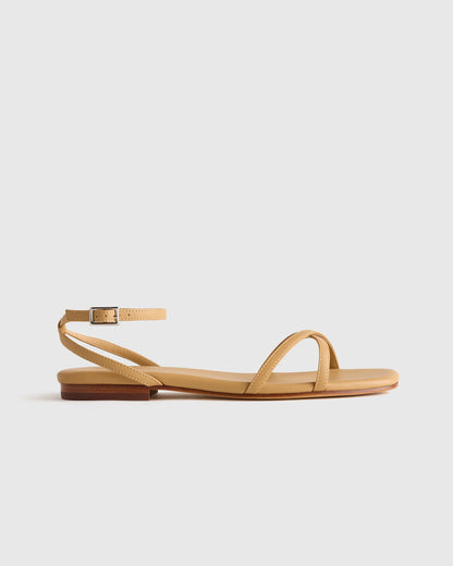 Italian Leather Ankle Strap Sandal - 5 / Cognac