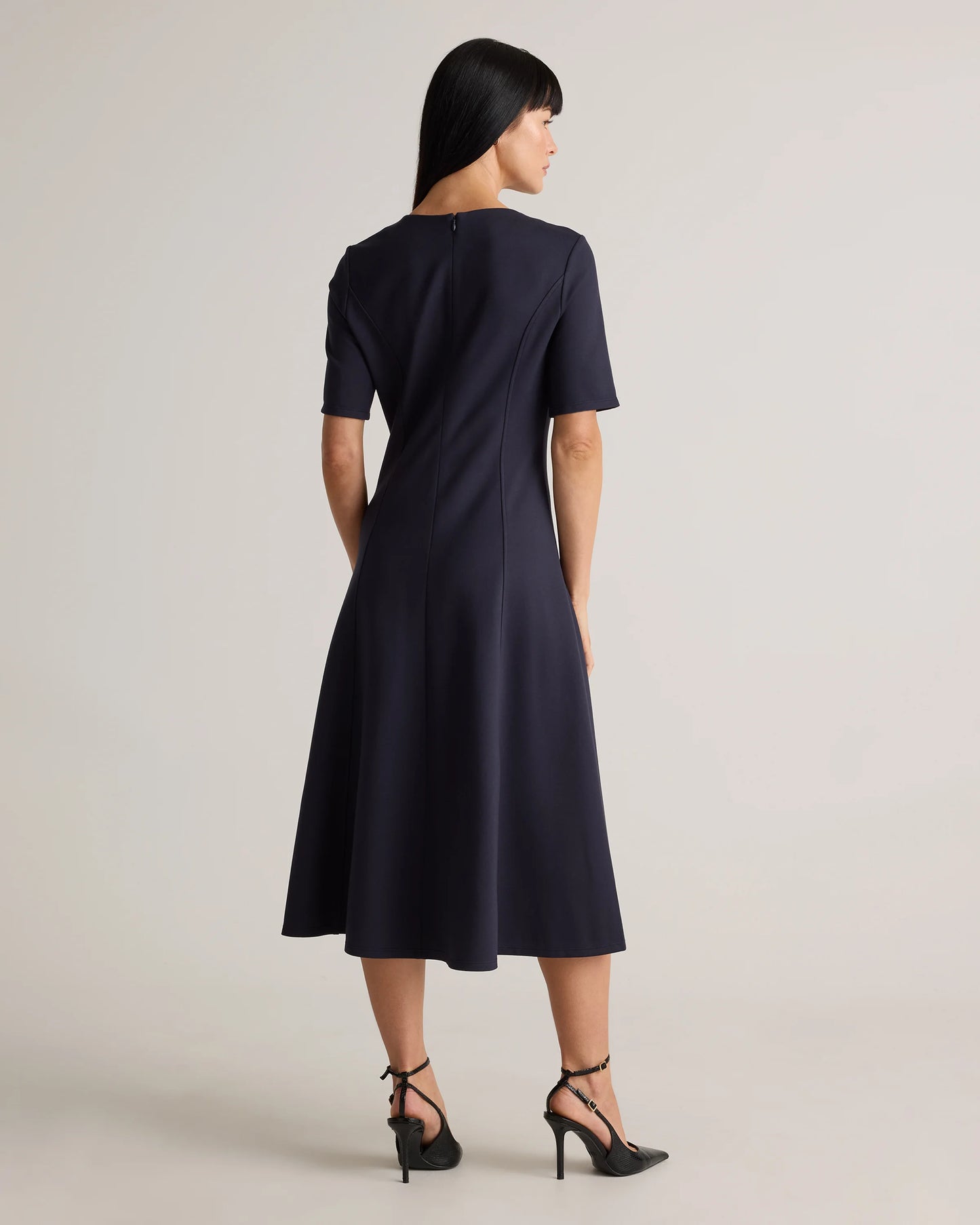 Ultra-Stretch Ponte Short Sleeve Midi Dress - XS / Ruby Red