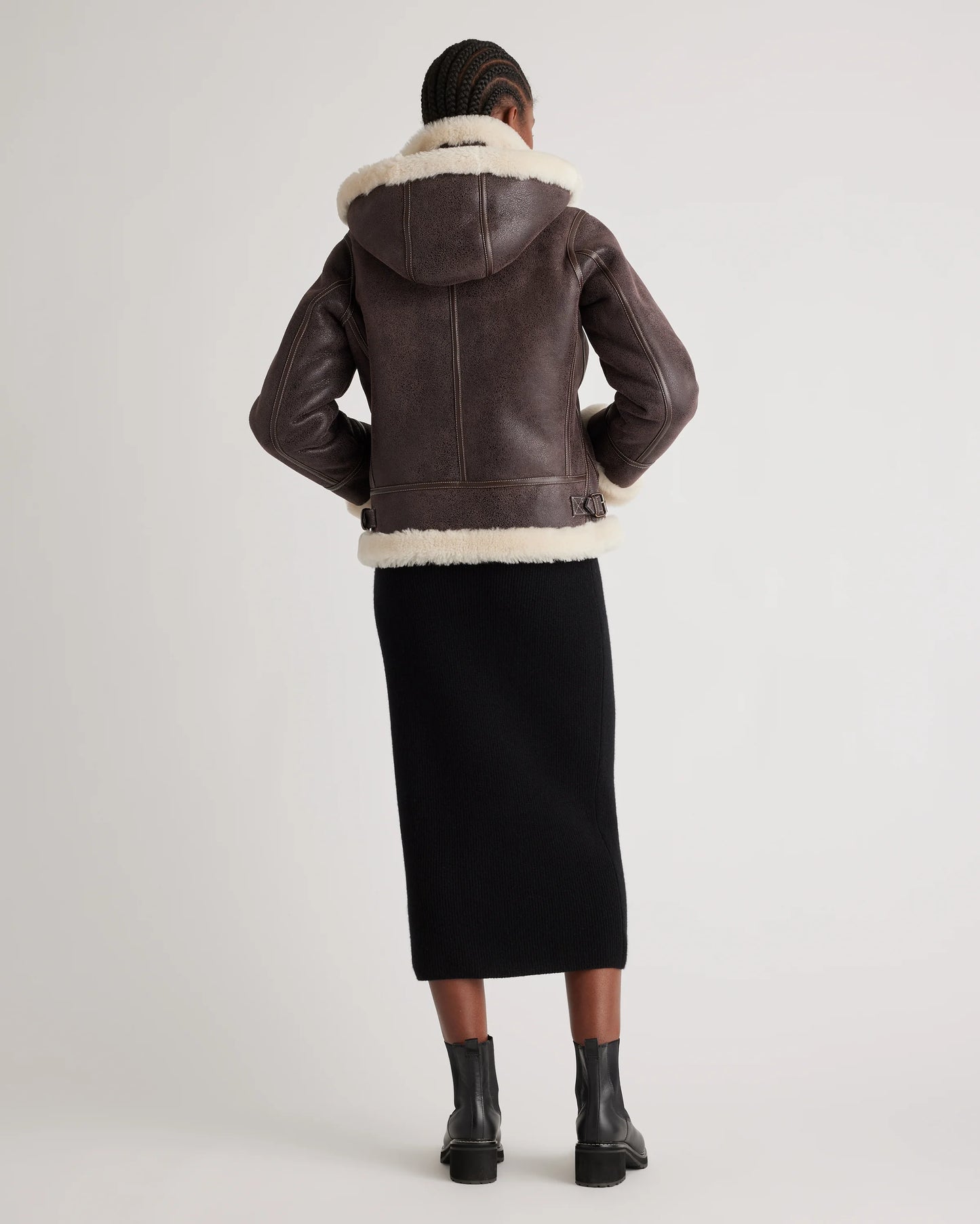 100% Shearling Cold Weather Bomber Jacket - XS / Black