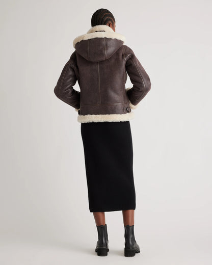 100% Shearling Cold Weather Bomber Jacket - XS / Black