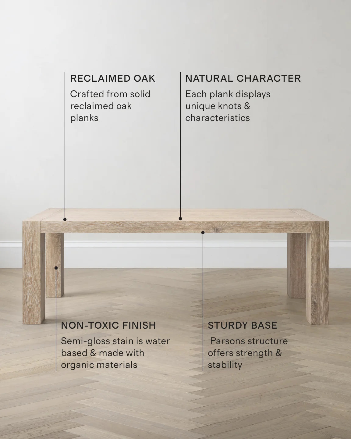 Reclaimed Oak Parsons Dining Table - One Size / Weathered Oak