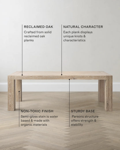 Reclaimed Oak Parsons Dining Table - One Size / Weathered Oak