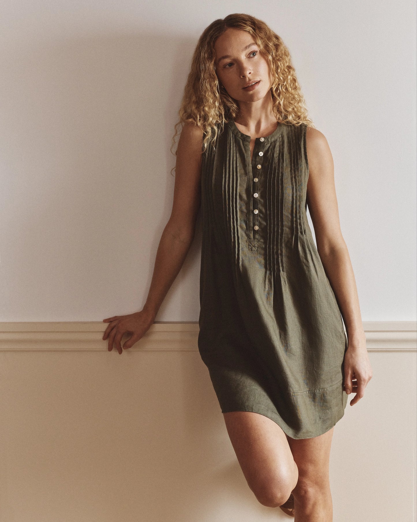 100% European Linen Sleeveless Swing Dress - XS / Classic Mini Gingham