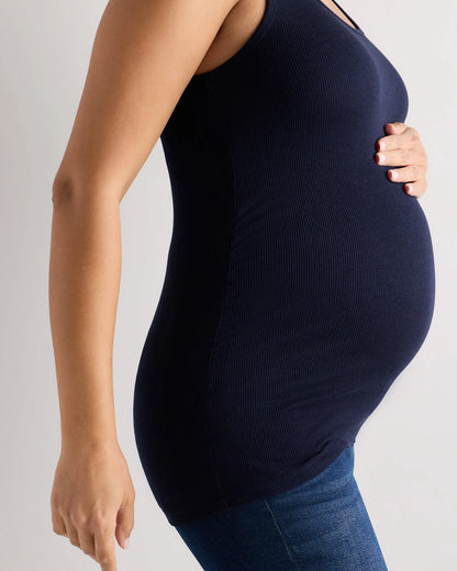Bamboo Rib Maternity Scoop Neck Tank - XS / Deep Navy