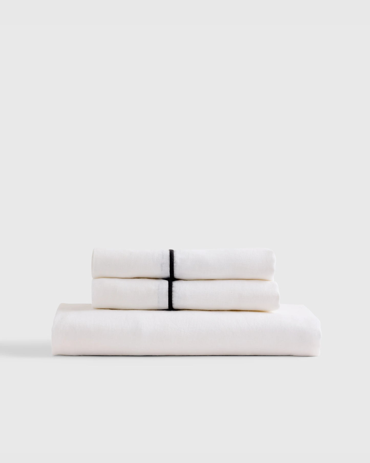 European Linen Piped Fitted Sheet Set - Twin / Mist/White