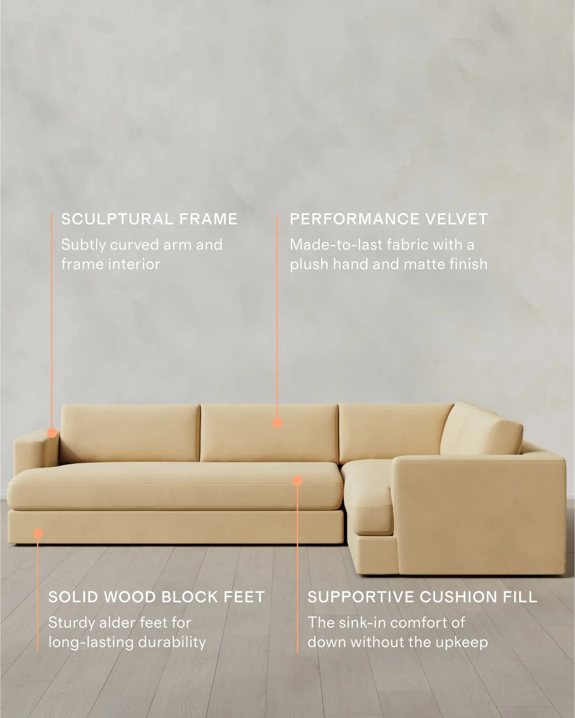 Sierra Curved Arm L Sectional in Performance Velvet - Right Arm / Sable