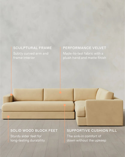 Sierra Curved Arm L Sectional in Performance Velvet - Right Arm / Sable