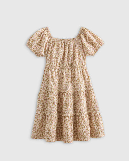 100% Organic Cotton Poplin Tiered Dress - 6 / Wildflower Botanical