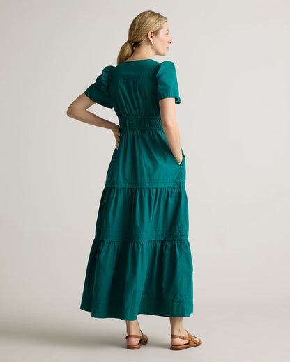 100% Organic Cotton Poplin Maternity Tiered Maxi Dress - XS / Riviera Blue Heirloom Floral