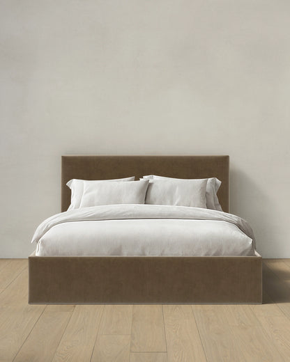 Square Bed in Performance Velvet - Full / Chocolate
