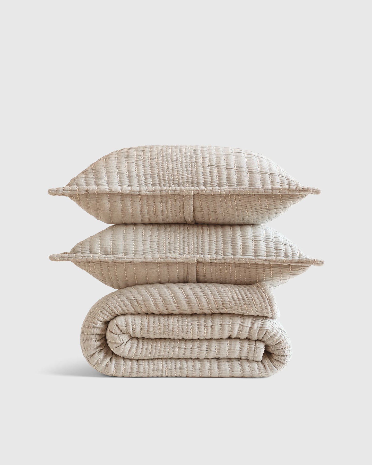 Organic Cotton Channel Stitch Coverlet Set - Twin / Coral Pink