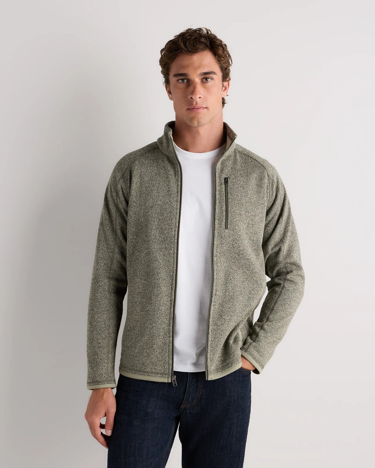 Sweater-Knit Fleece Full-Zip Jacket - XS / Heather Mineral Green