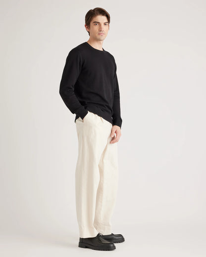 Organic Cotton-Silk Pique Crewneck Sweater - S / Speckled Beige