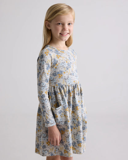 Organic Cotton Long Sleeve Fit and Flare Pocket Dress - 6 / Purple Poppy Garden