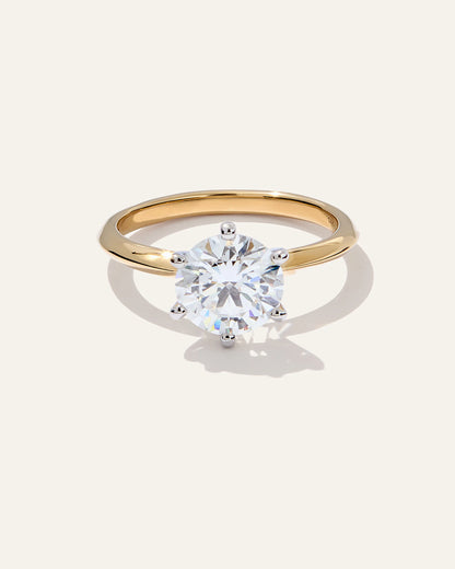 Lab Grown Diamond Round Six Prong Knife Edge Engagement Ring - 2ct - 4 / Yellow Gold