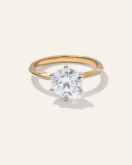 Lab Grown Diamond Round Six Prong Knife Edge Engagement Ring - 2ct - 4 / Yellow Gold