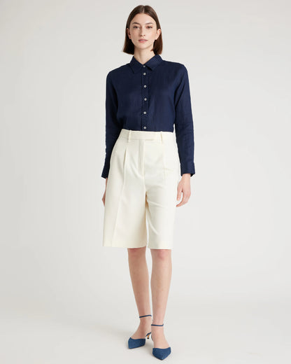 100% European Linen Long Sleeve Shirt - XS / Blue Pinstripe