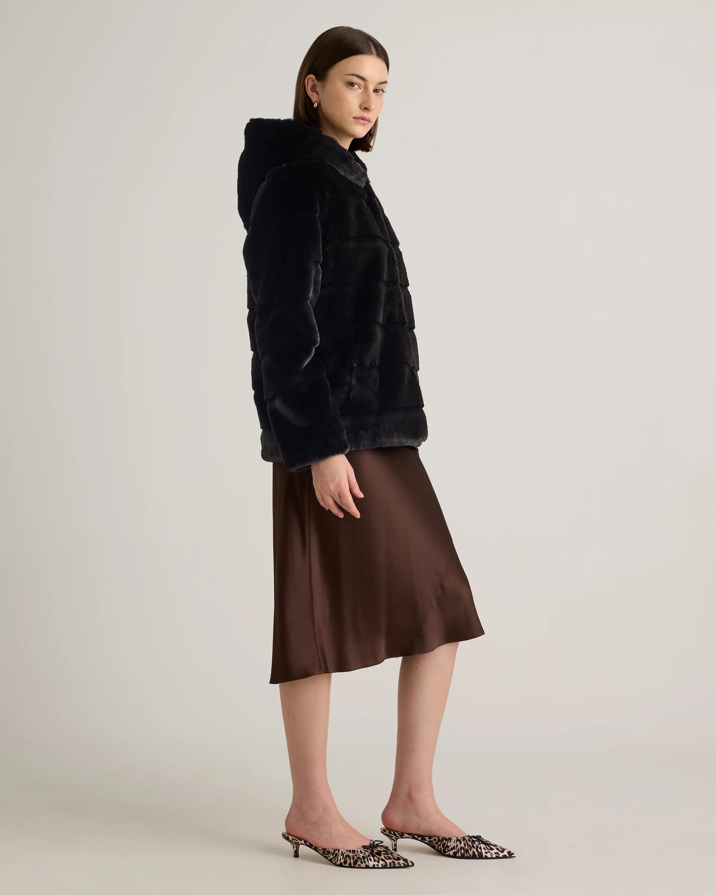 Hooded Faux Fur Jacket - XS / Black