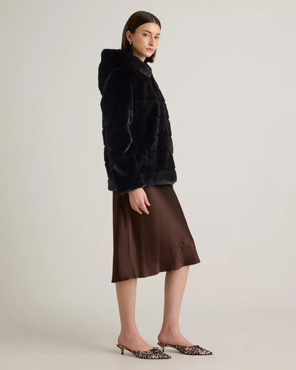 Hooded Faux Fur Jacket - XS / Black