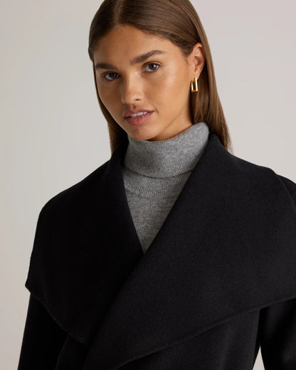 Double-Faced Merino Wool Draped Collar Wrap Coat - XS / Oat