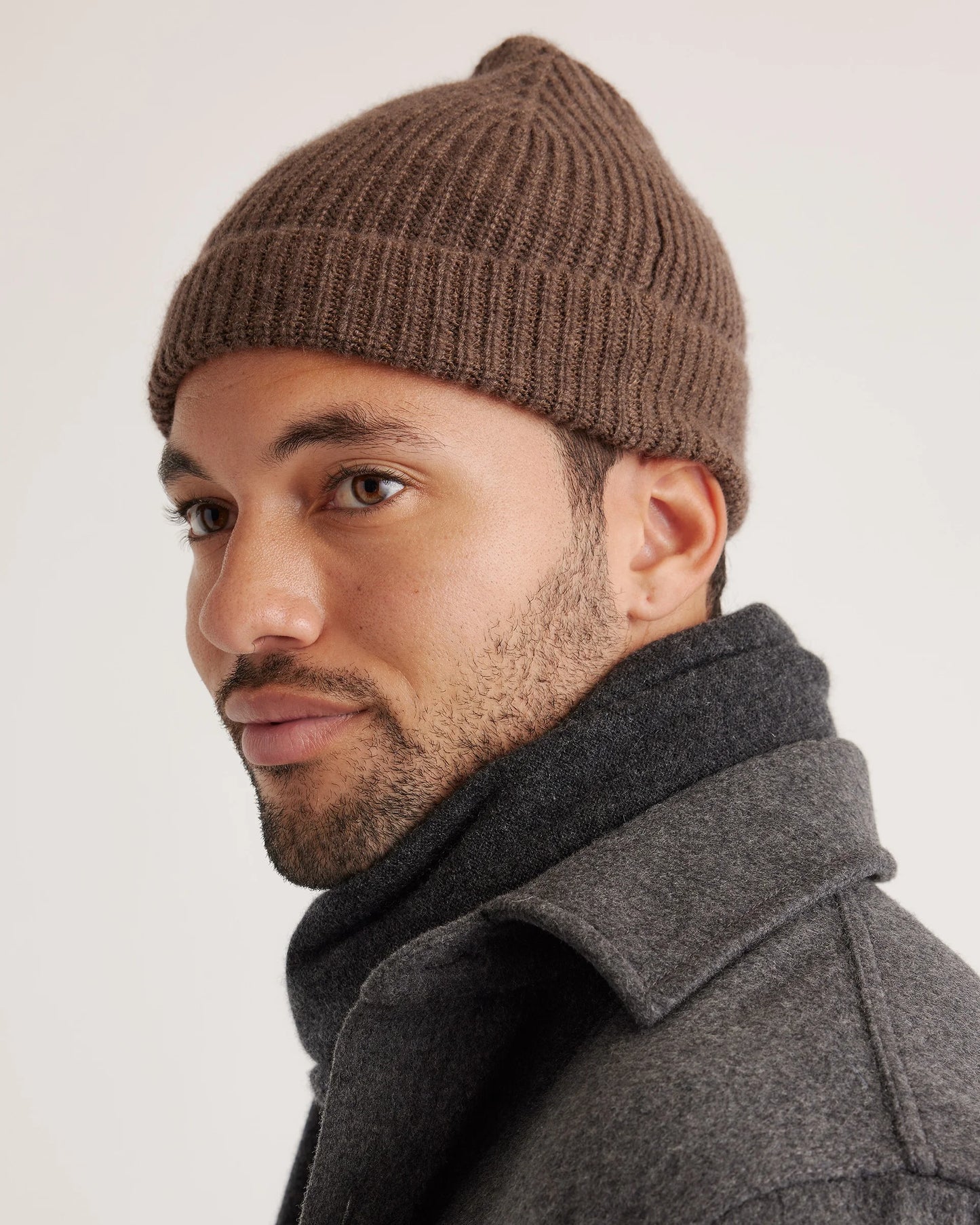 Mongolian Cashmere Ribbed Beanie - XS/S / Heather Charcoal
