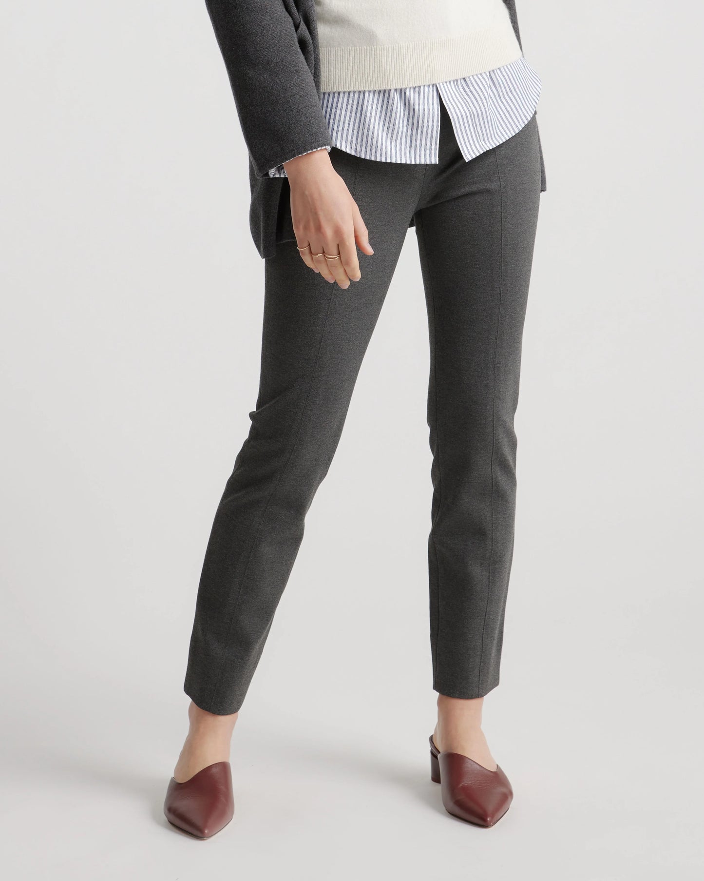 Ultra-Stretch Ponte Pintuck Ankle Pants - XS / Ecru