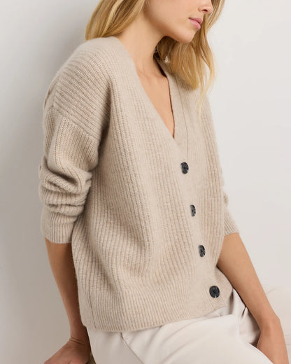 Mongolian Cashmere Fisherman Boxy Cropped Cardigan Sweater - XS / Undyed Natural Heather